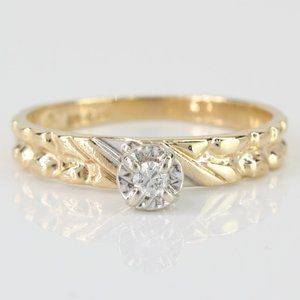 Vintage 14K Two-tone Gold Nugget Diamond Solitaire Engagement Ring by AM-Gold